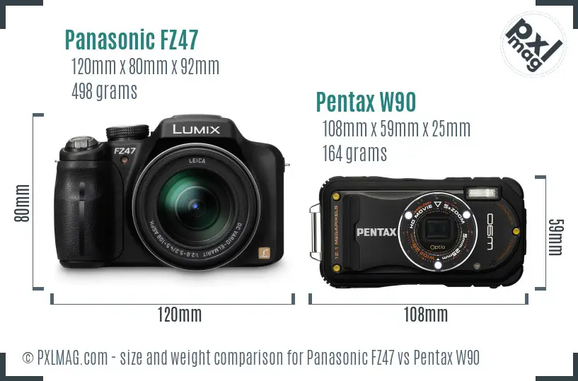 Panasonic FZ47 vs Pentax W90 size comparison