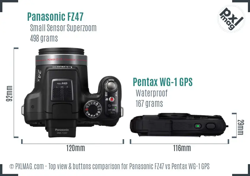 Panasonic FZ47 vs Pentax WG-1 GPS top view buttons comparison