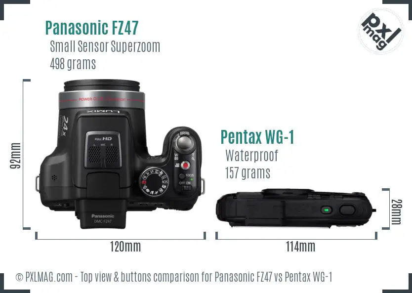 Panasonic FZ47 vs Pentax WG-1 top view buttons comparison