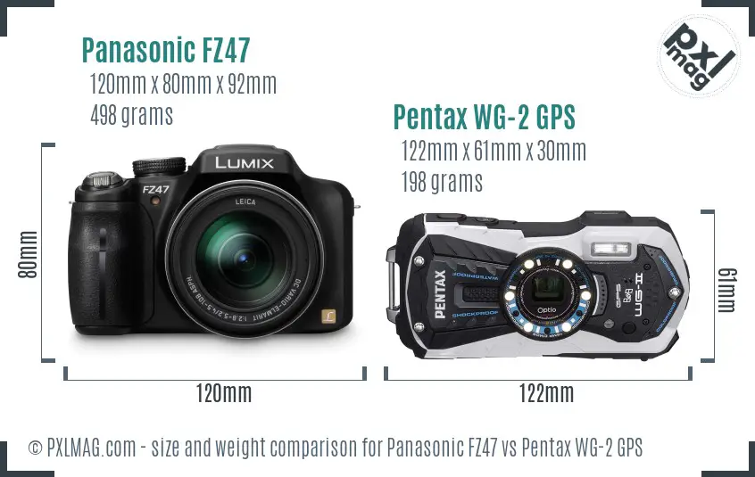 Panasonic FZ47 vs Pentax WG-2 GPS size comparison
