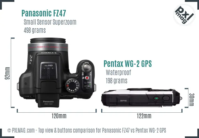 Panasonic FZ47 vs Pentax WG-2 GPS top view buttons comparison