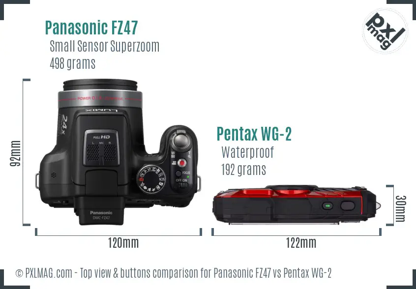 Panasonic FZ47 vs Pentax WG-2 top view buttons comparison