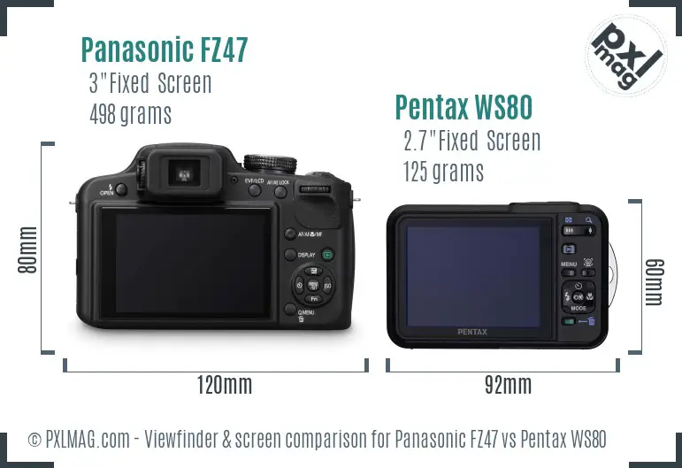 Panasonic FZ47 vs Pentax WS80 Screen and Viewfinder comparison