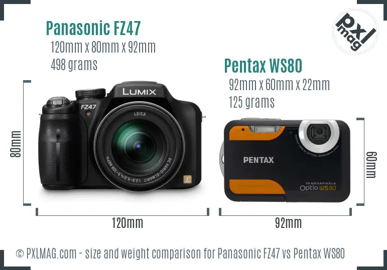 Panasonic FZ47 vs Pentax WS80 size comparison