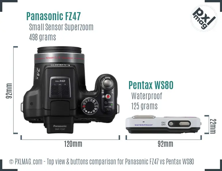 Panasonic FZ47 vs Pentax WS80 top view buttons comparison