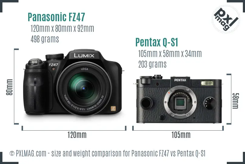 Panasonic FZ47 vs Pentax Q-S1 size comparison