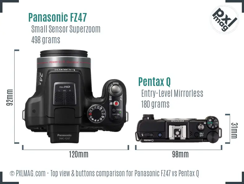 Panasonic FZ47 vs Pentax Q top view buttons comparison