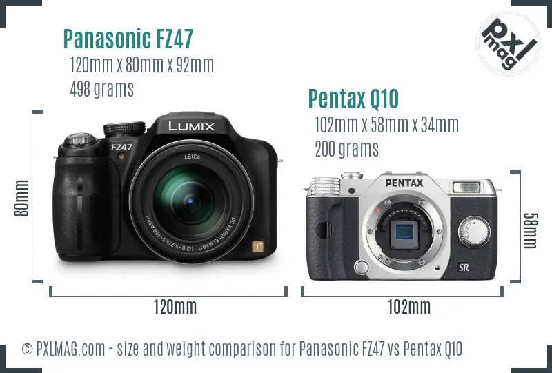 Panasonic FZ47 vs Pentax Q10 size comparison