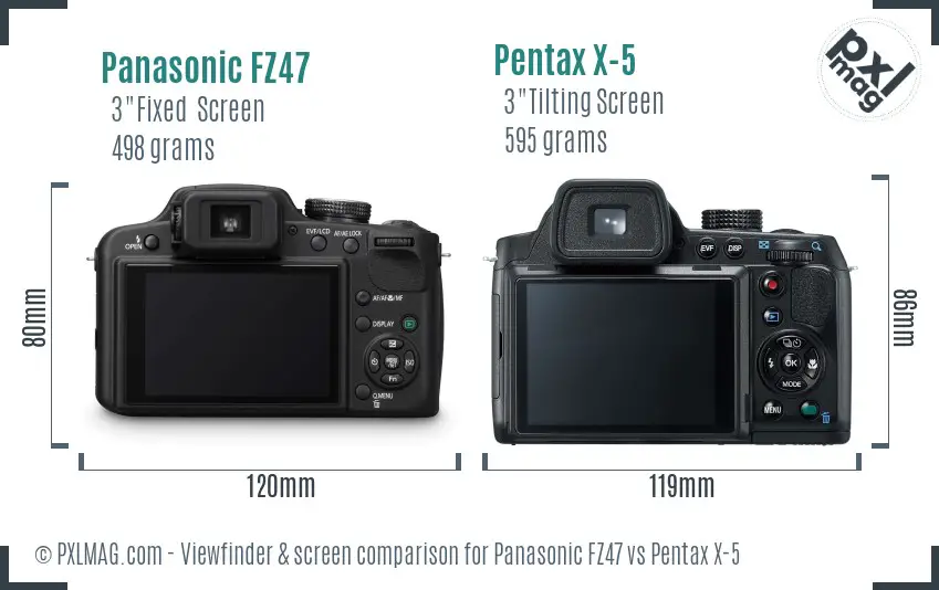 Panasonic FZ47 vs Pentax X-5 Screen and Viewfinder comparison