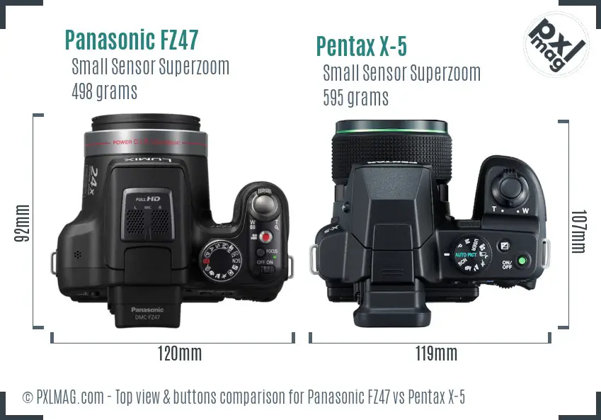 Panasonic FZ47 vs Pentax X-5 top view buttons comparison
