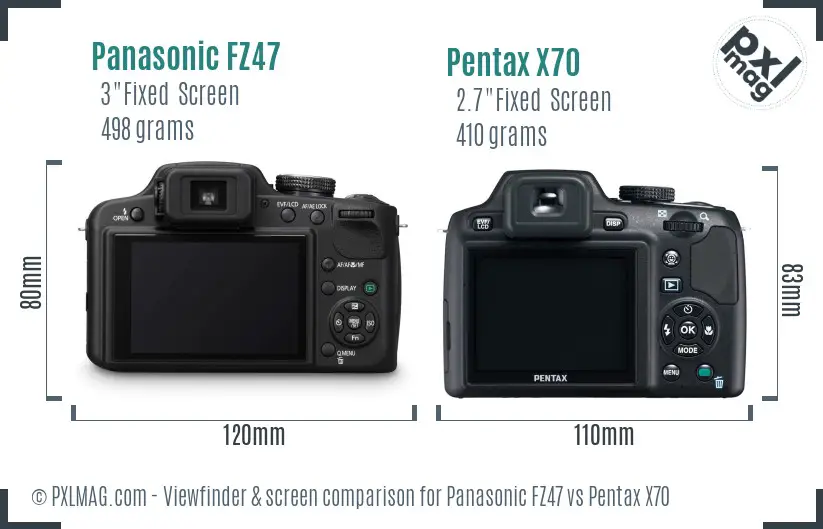 Panasonic FZ47 vs Pentax X70 Screen and Viewfinder comparison