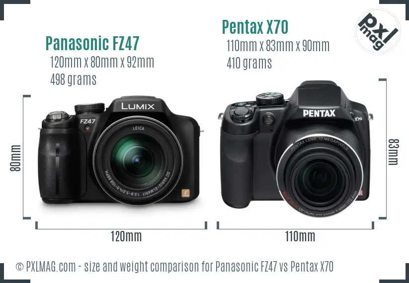 Panasonic FZ47 vs Pentax X70 size comparison