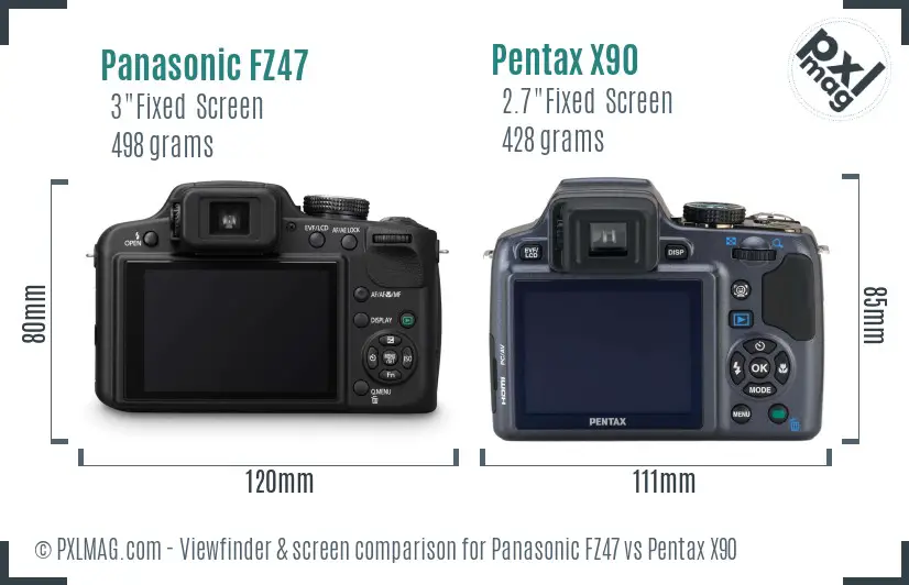 Panasonic FZ47 vs Pentax X90 Screen and Viewfinder comparison