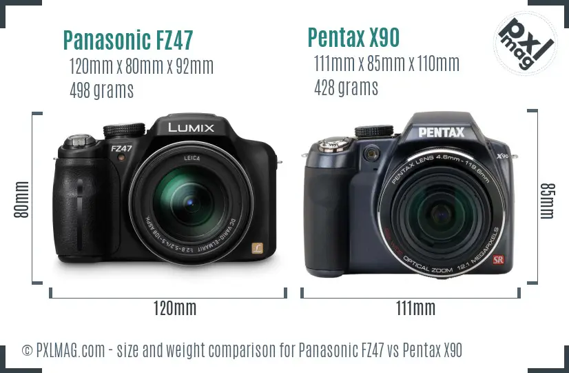 Panasonic FZ47 vs Pentax X90 size comparison