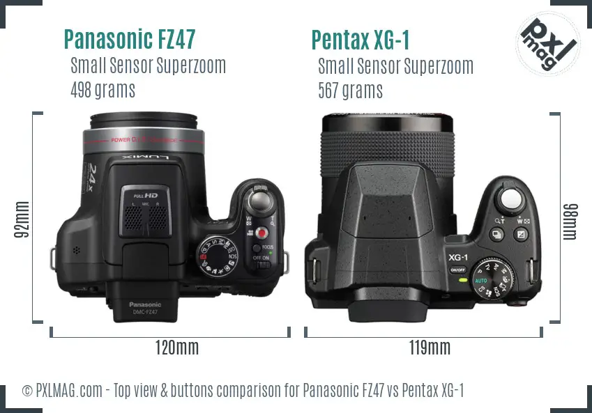 Panasonic FZ47 vs Pentax XG-1 top view buttons comparison