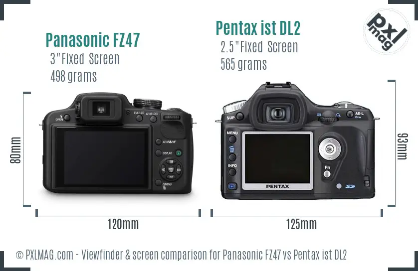 Panasonic FZ47 vs Pentax ist DL2 Screen and Viewfinder comparison