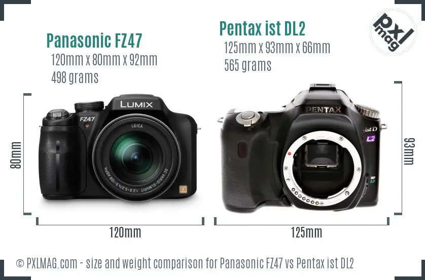 Panasonic FZ47 vs Pentax ist DL2 size comparison