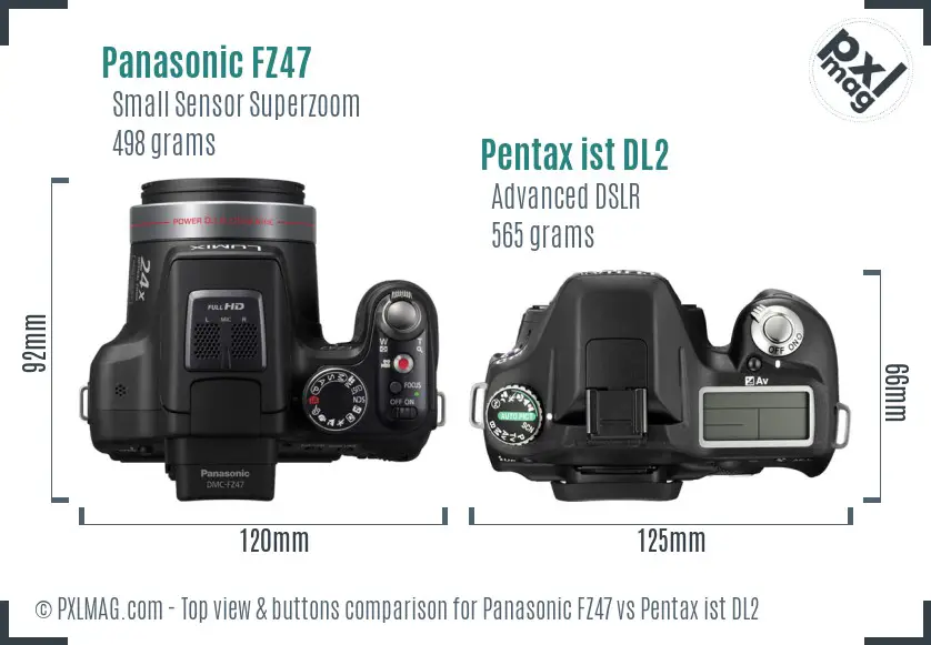 Panasonic FZ47 vs Pentax ist DL2 top view buttons comparison
