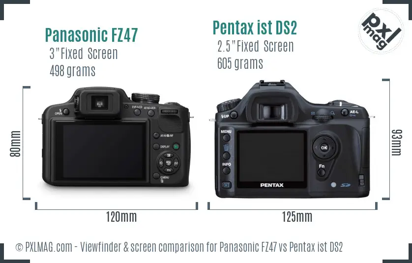 Panasonic FZ47 vs Pentax ist DS2 Screen and Viewfinder comparison