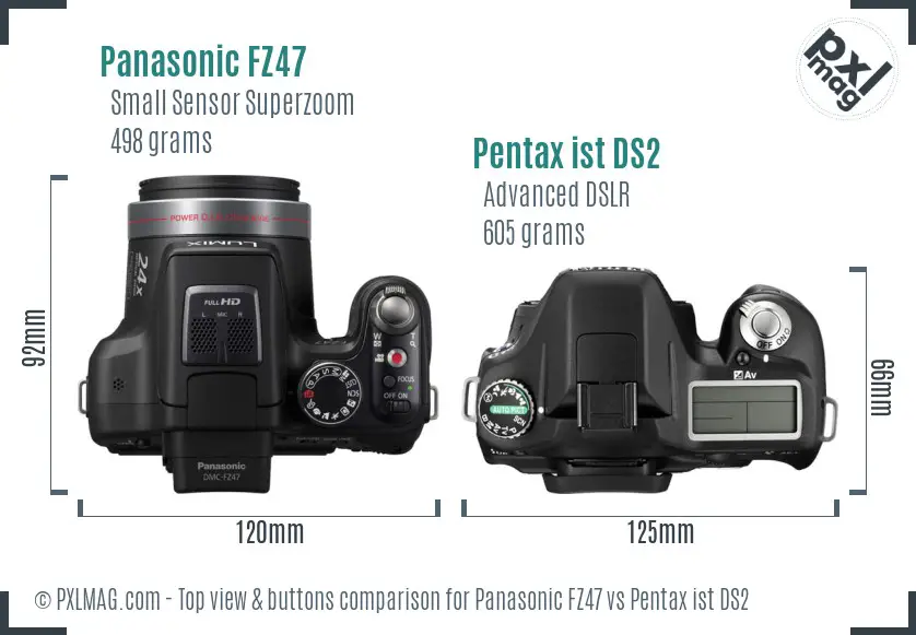 Panasonic FZ47 vs Pentax ist DS2 top view buttons comparison