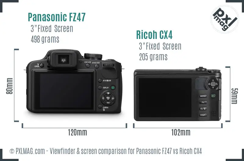 Panasonic FZ47 vs Ricoh CX4 Screen and Viewfinder comparison