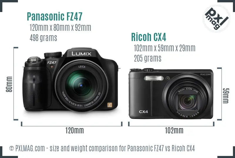 Panasonic FZ47 vs Ricoh CX4 size comparison