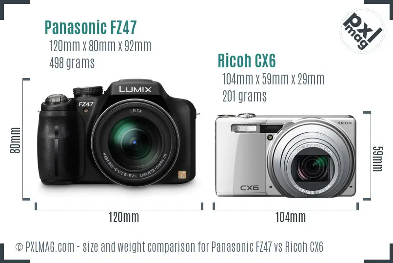 Panasonic FZ47 vs Ricoh CX6 size comparison