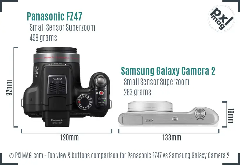 Panasonic FZ47 vs Samsung Galaxy Camera 2 top view buttons comparison