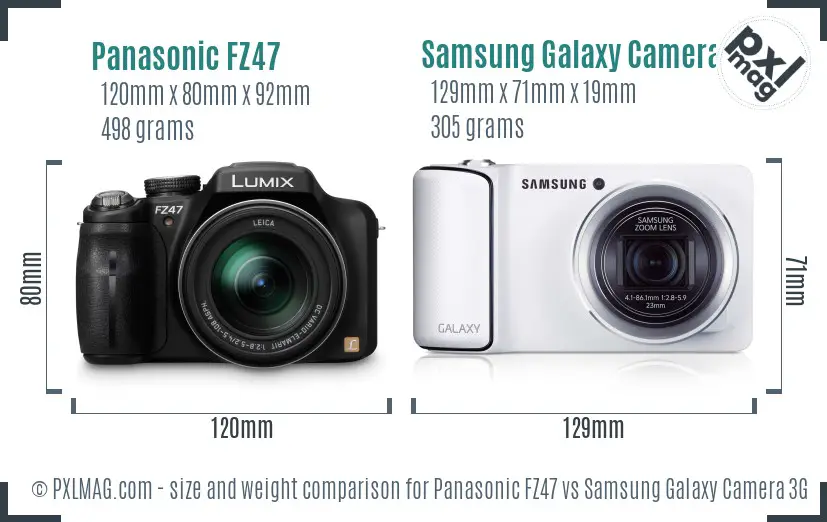 Panasonic FZ47 vs Samsung Galaxy Camera 3G size comparison