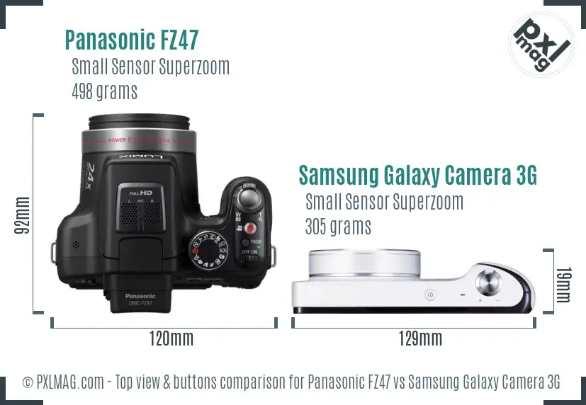 Panasonic FZ47 vs Samsung Galaxy Camera 3G top view buttons comparison