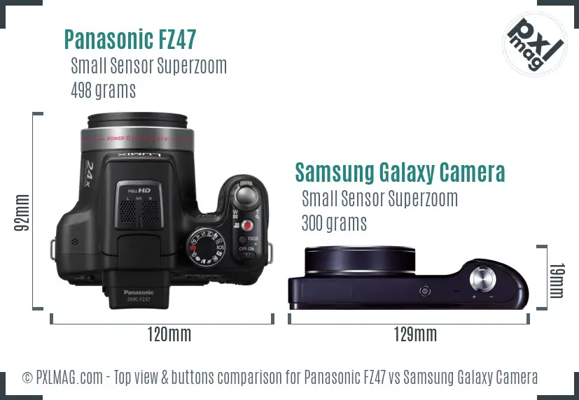 Panasonic FZ47 vs Samsung Galaxy Camera top view buttons comparison