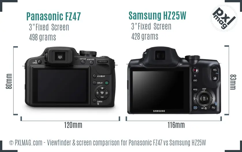 Panasonic FZ47 vs Samsung HZ25W Screen and Viewfinder comparison