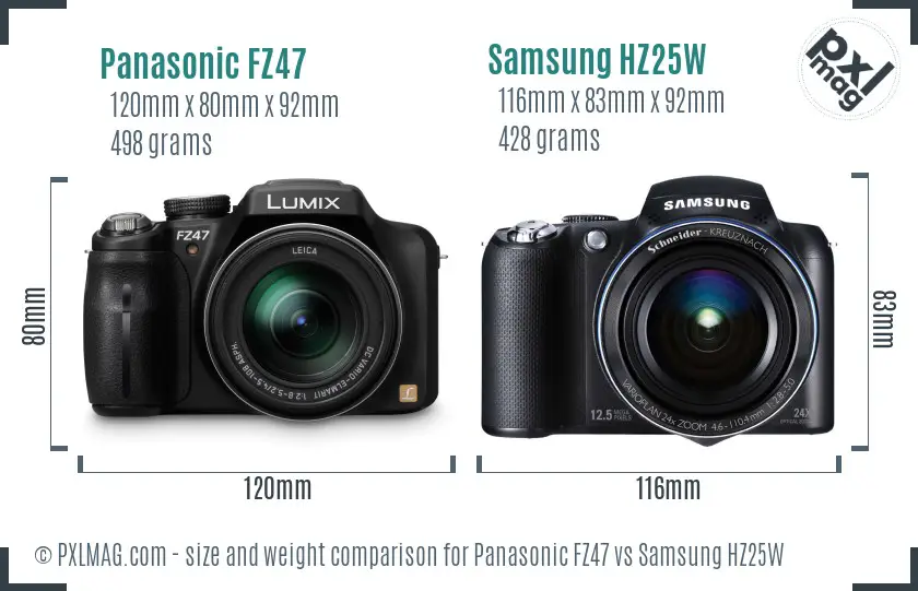 Panasonic FZ47 vs Samsung HZ25W size comparison