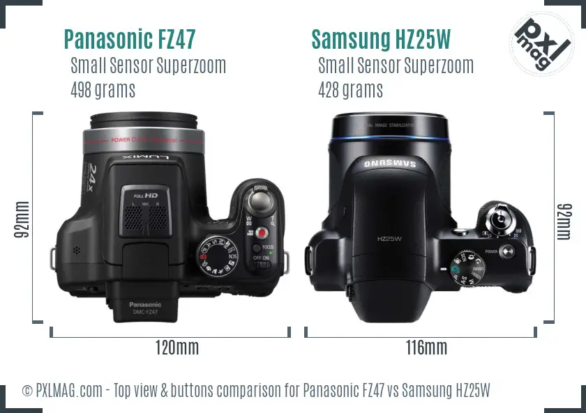 Panasonic FZ47 vs Samsung HZ25W top view buttons comparison