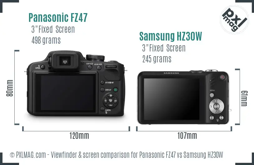 Panasonic FZ47 vs Samsung HZ30W Screen and Viewfinder comparison