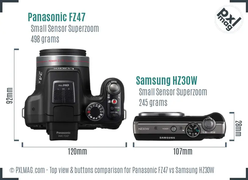 Panasonic FZ47 vs Samsung HZ30W top view buttons comparison