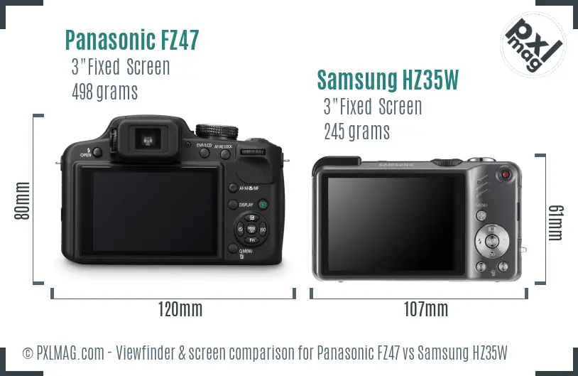 Panasonic FZ47 vs Samsung HZ35W Screen and Viewfinder comparison