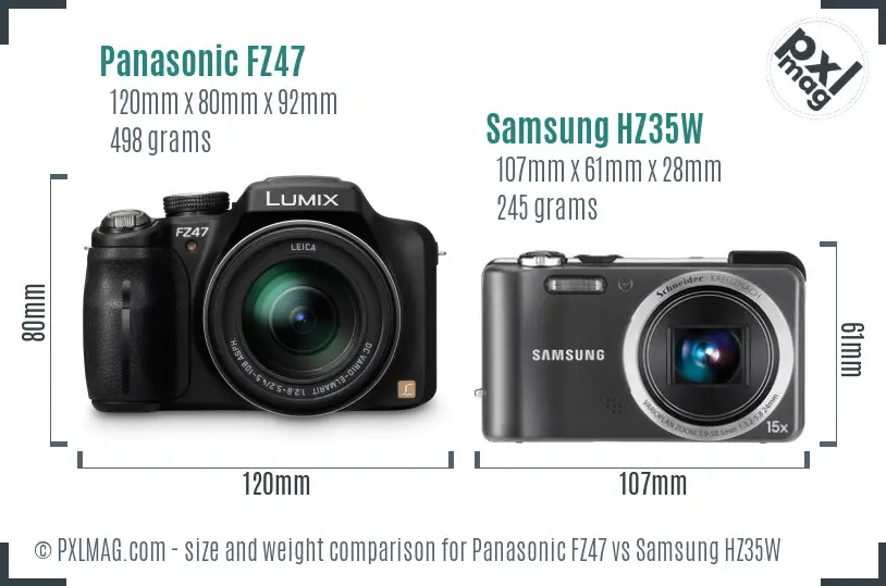 Panasonic FZ47 vs Samsung HZ35W size comparison