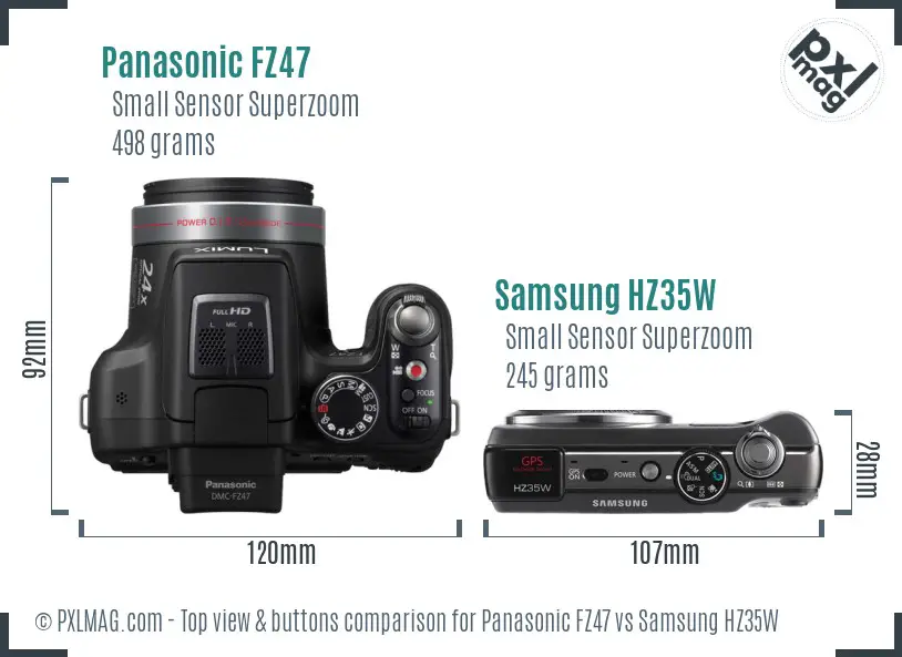 Panasonic FZ47 vs Samsung HZ35W top view buttons comparison