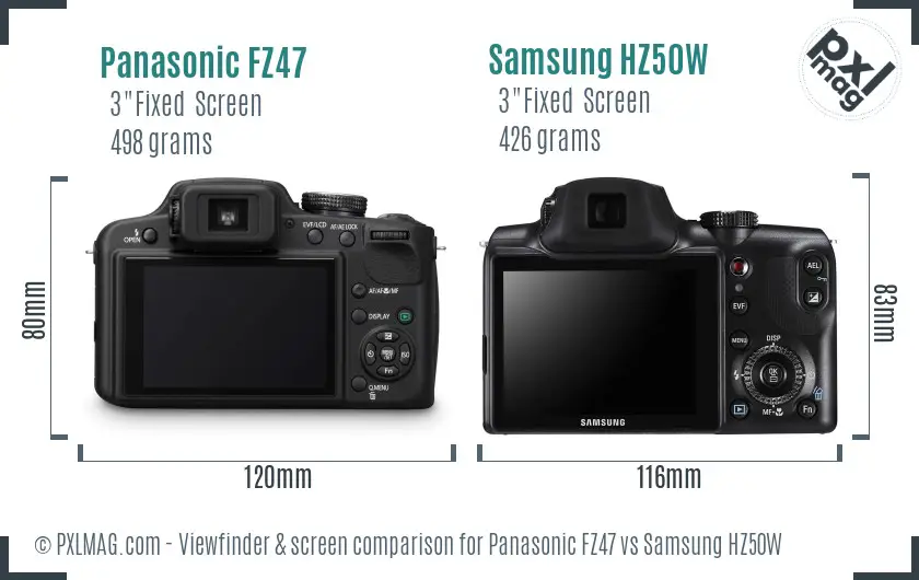 Panasonic FZ47 vs Samsung HZ50W Screen and Viewfinder comparison