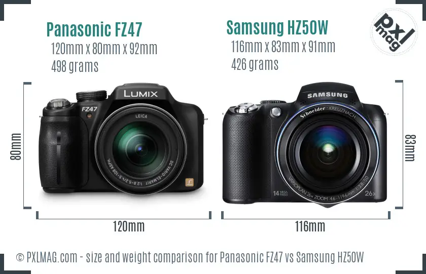 Panasonic FZ47 vs Samsung HZ50W size comparison
