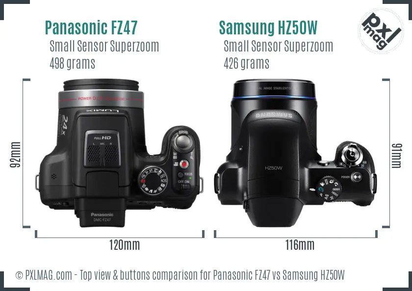 Panasonic FZ47 vs Samsung HZ50W top view buttons comparison