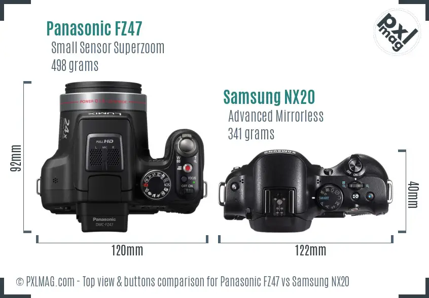 Panasonic FZ47 vs Samsung NX20 top view buttons comparison