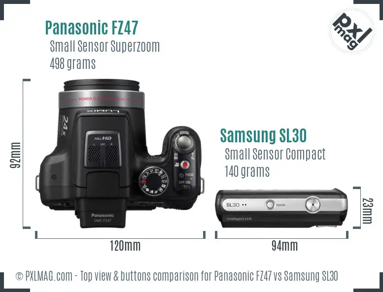 Panasonic FZ47 vs Samsung SL30 top view buttons comparison
