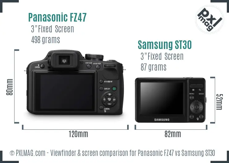 Panasonic FZ47 vs Samsung ST30 Screen and Viewfinder comparison