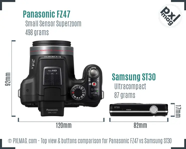 Panasonic FZ47 vs Samsung ST30 top view buttons comparison