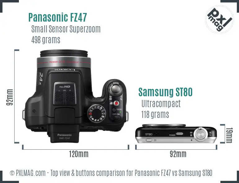 Panasonic FZ47 vs Samsung ST80 top view buttons comparison
