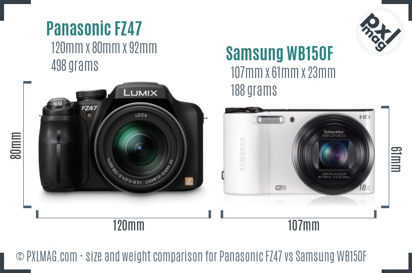 Panasonic FZ47 vs Samsung WB150F size comparison
