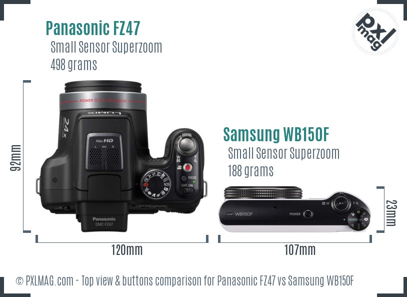 Panasonic FZ47 vs Samsung WB150F top view buttons comparison