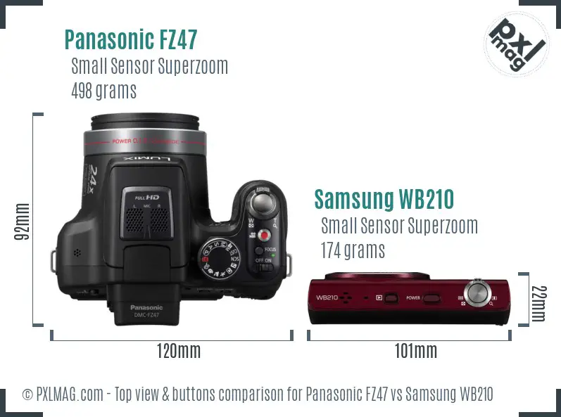 Panasonic FZ47 vs Samsung WB210 top view buttons comparison